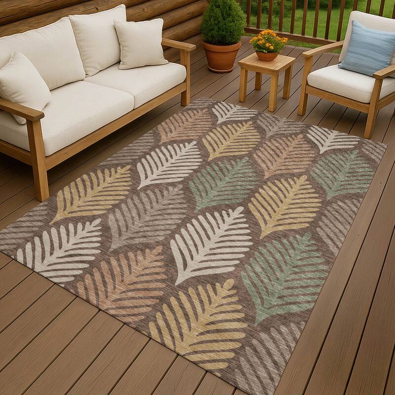 Machine Washable Indoor/ Outdoor Modern Fern Chantille Rug