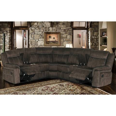 3 Piece Transitional Brown Upholstered Curved Living Room Reclining Sectional