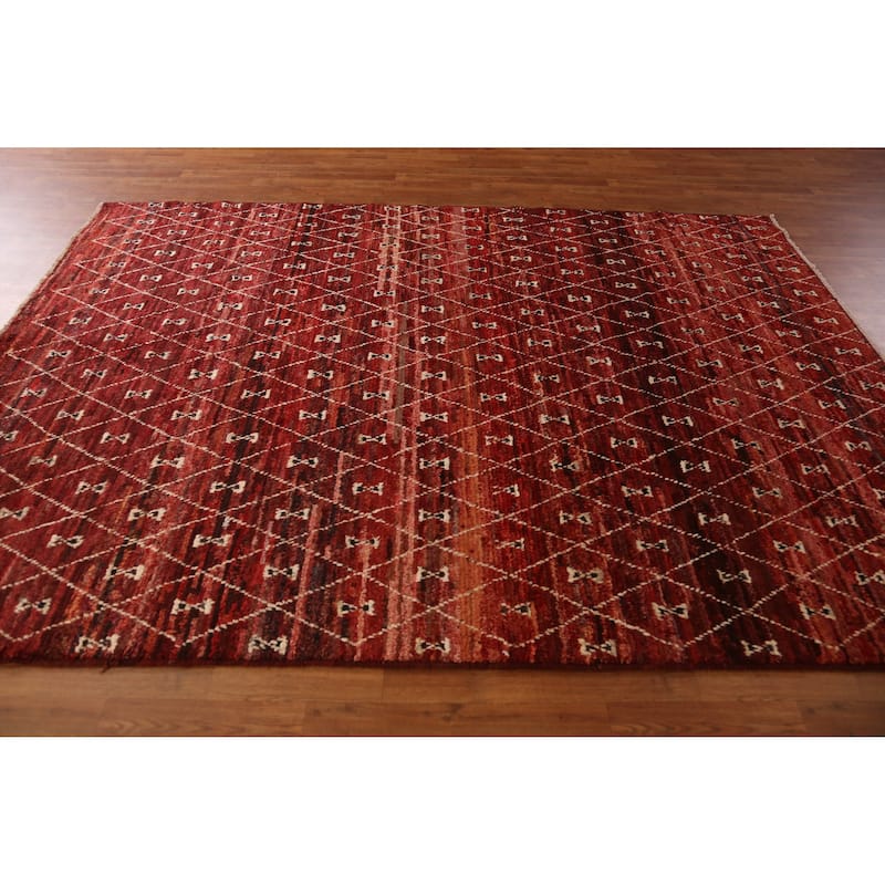 Trellis Moroccan Oriental Area Rug Hand-Knotted Red Wool Carpet - 6'10" x 9'6"