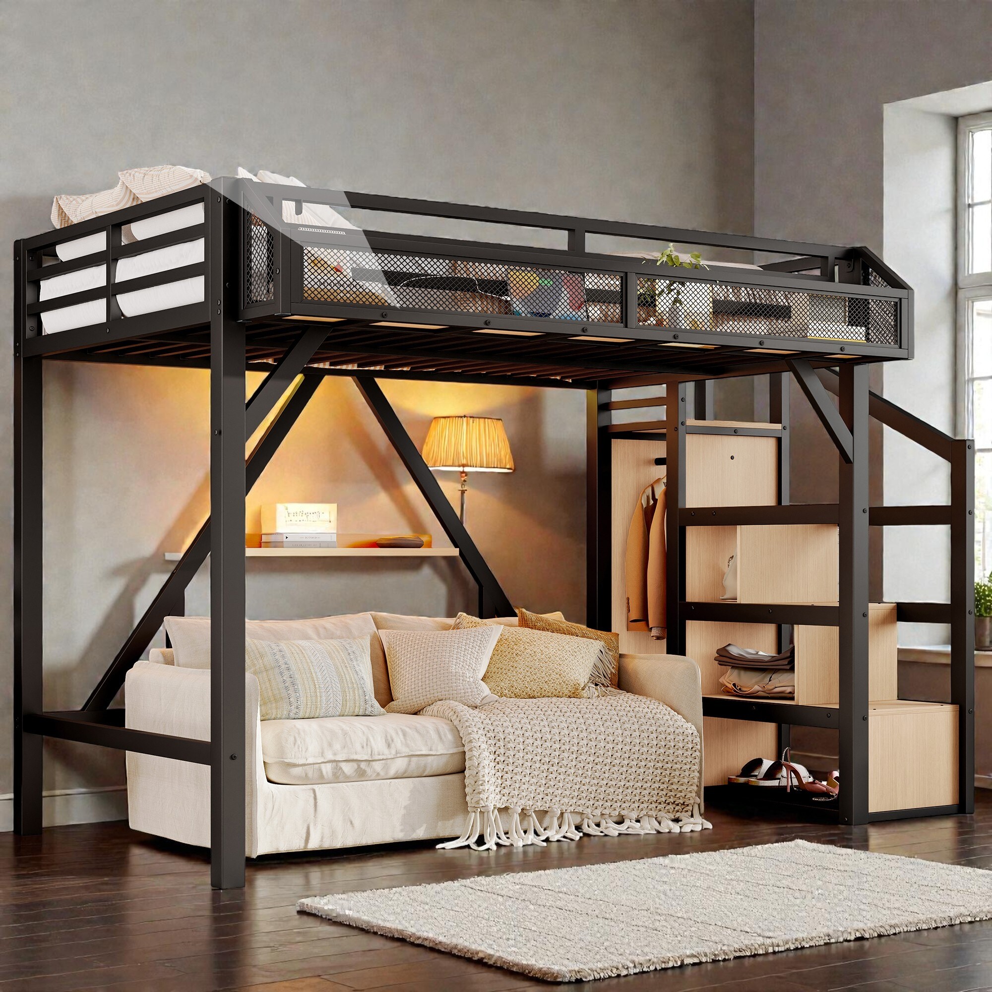 Metal-Loft-Bed-with-Storage-