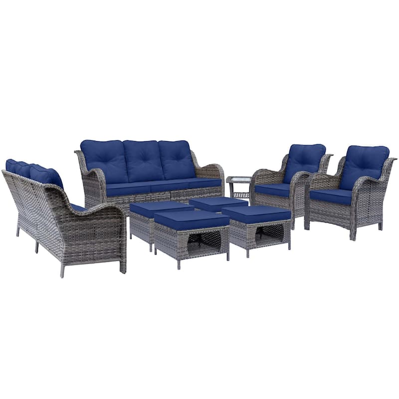 9 Piece Wicker Outdoor Patio Furniture Seating Sofa Conversation Sets