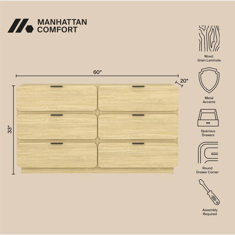 Manhattan Comfort Chrystie 60 Inch 6 Drawer Dresser