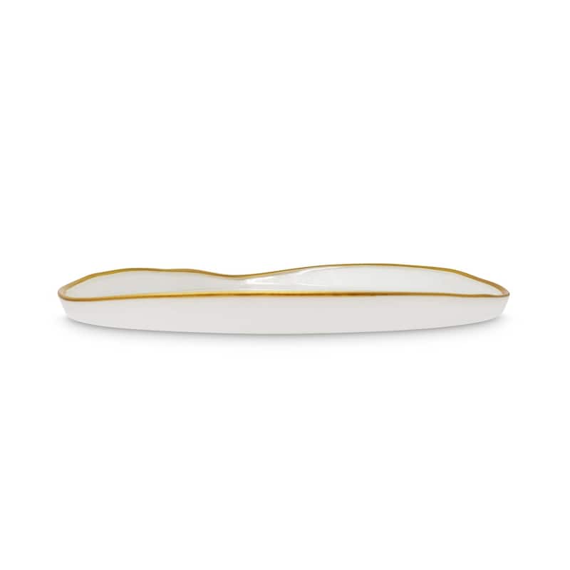 Set of 4 Organic Shaped Plates, White with Gold Sides