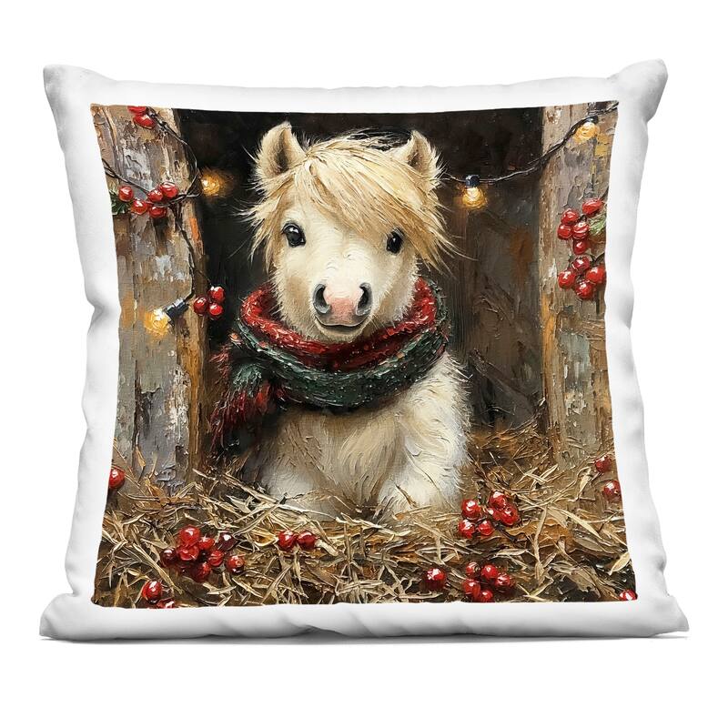 Stupell Horse Foal with Holly & Lights Decorative Printed Throw Pillow Design by Riley B - Accent - Polyester - Brown - Single
