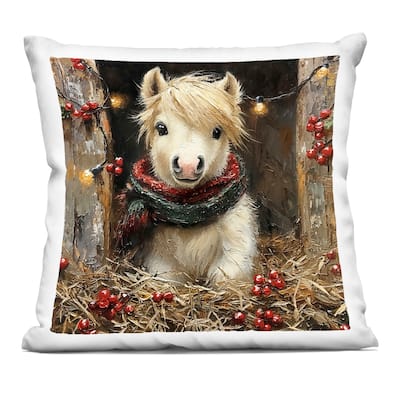 Stupell Horse Foal with Holly & Lights Decorative Printed Throw Pillow Design by Riley B
