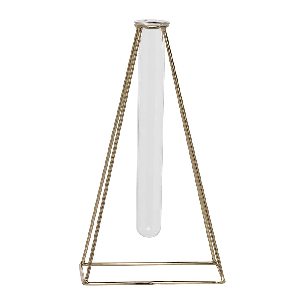 Transpac Metal 9.45 in. Gold Single Tube Vase Set of 2