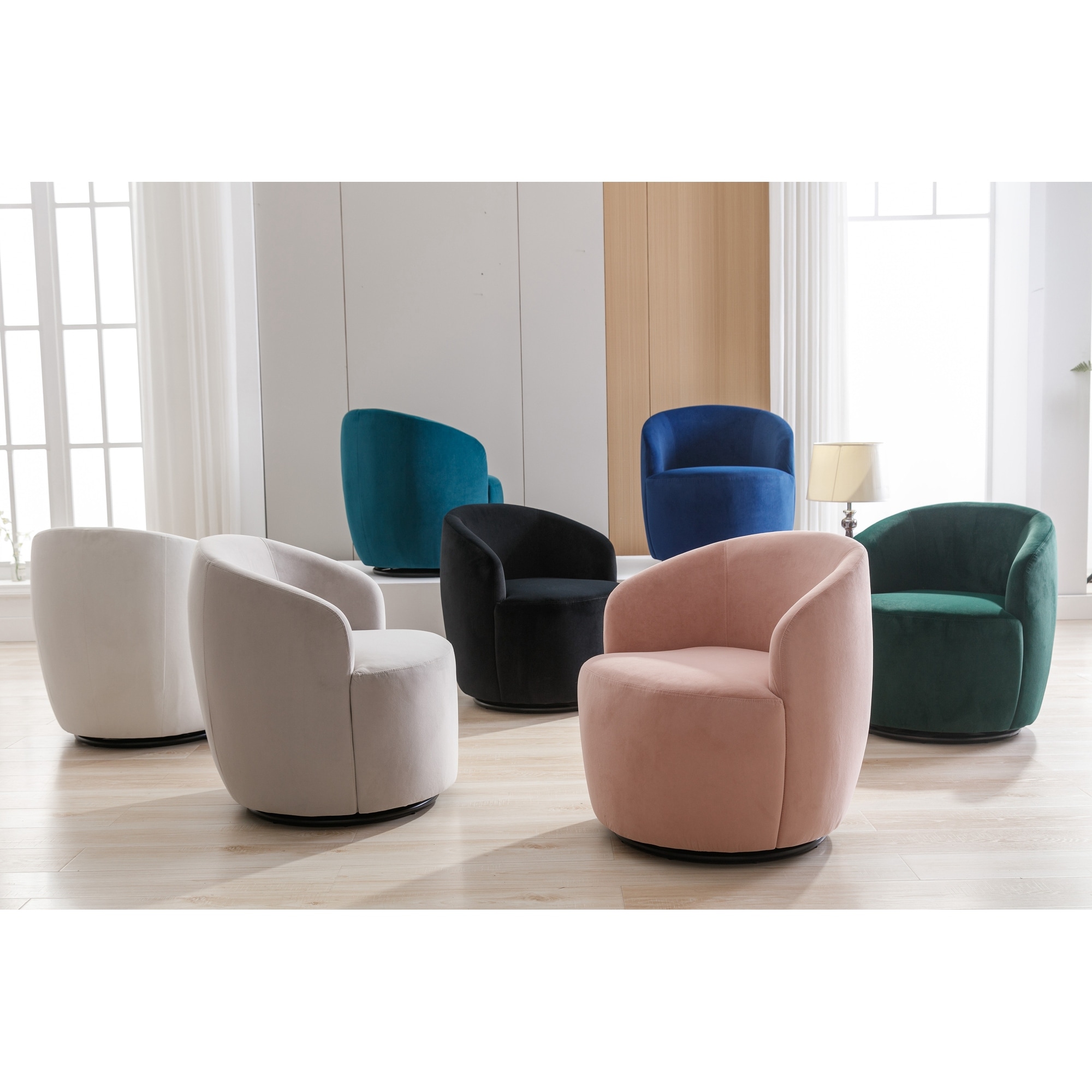 Velvet Fabric Swivel Accent Armchair Barrel Chair With Black