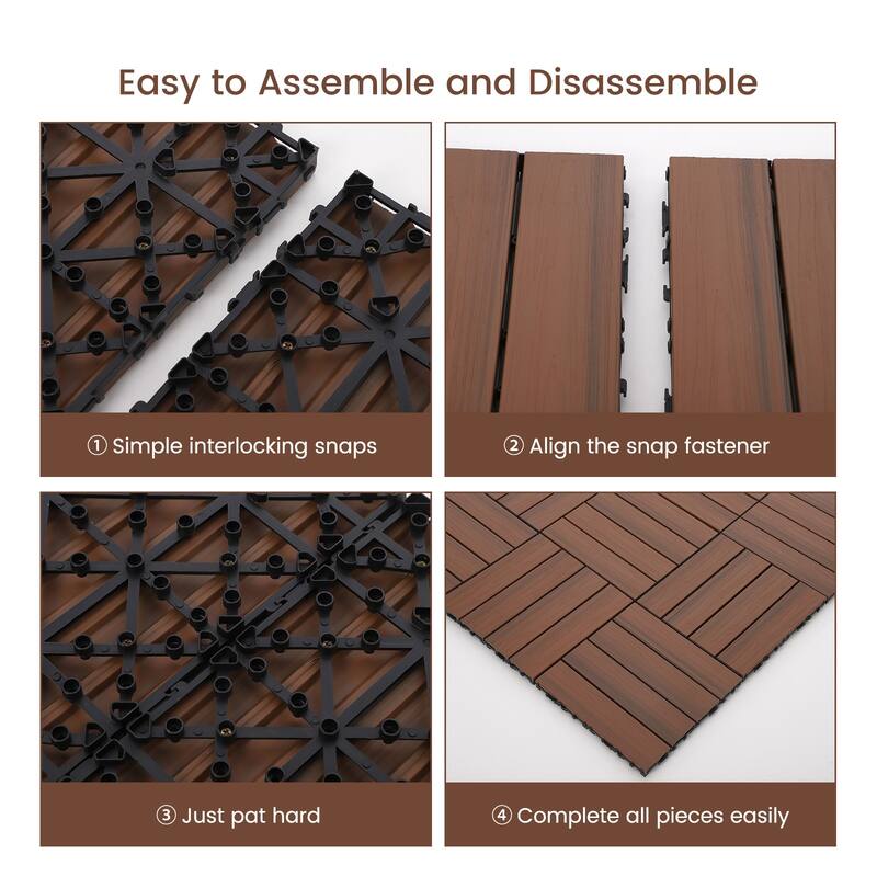 18 Pack Solid Wood Deck Flooring, Wood Interlocking Deck Tiles, 12 x 12 Inch Co-Extruded Interlocking Deck Tiles