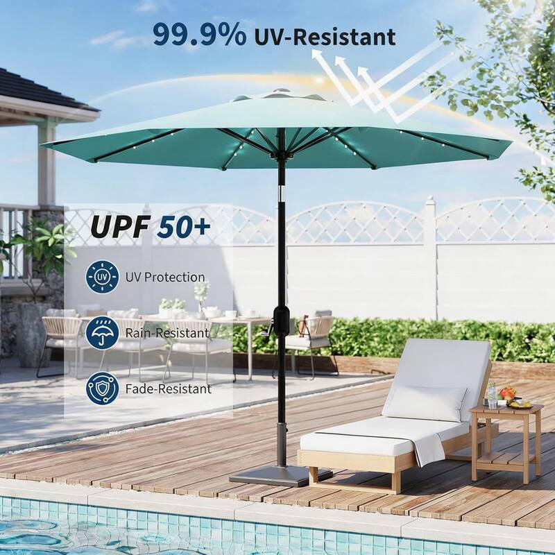 9 ft Patio Umbrella, 8 Sturdy Ribs, with Lights