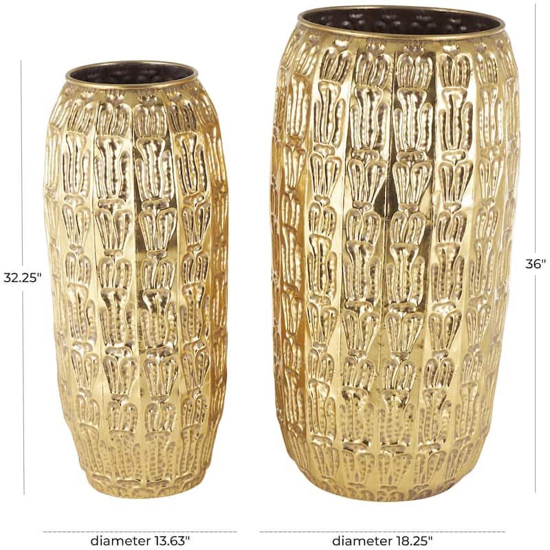 Metal Tall Decorative Vase with Grooved Patterns - Set of 2 Gold - Roche River Decor