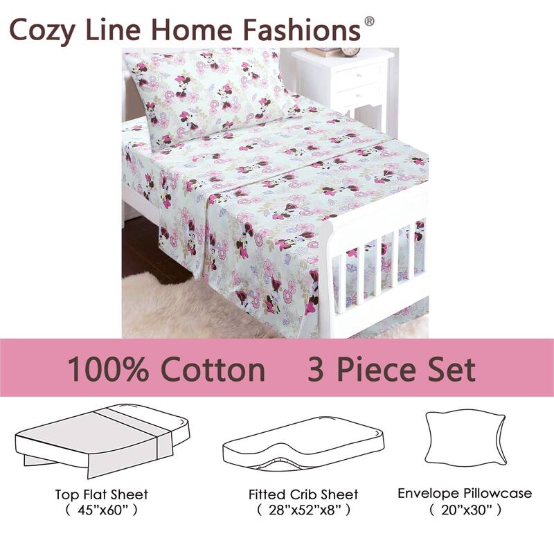 3-Piece Cotton Toddler Sheet Set for Kids Boys & Girls (Animals, Fish, Sports, Floral)