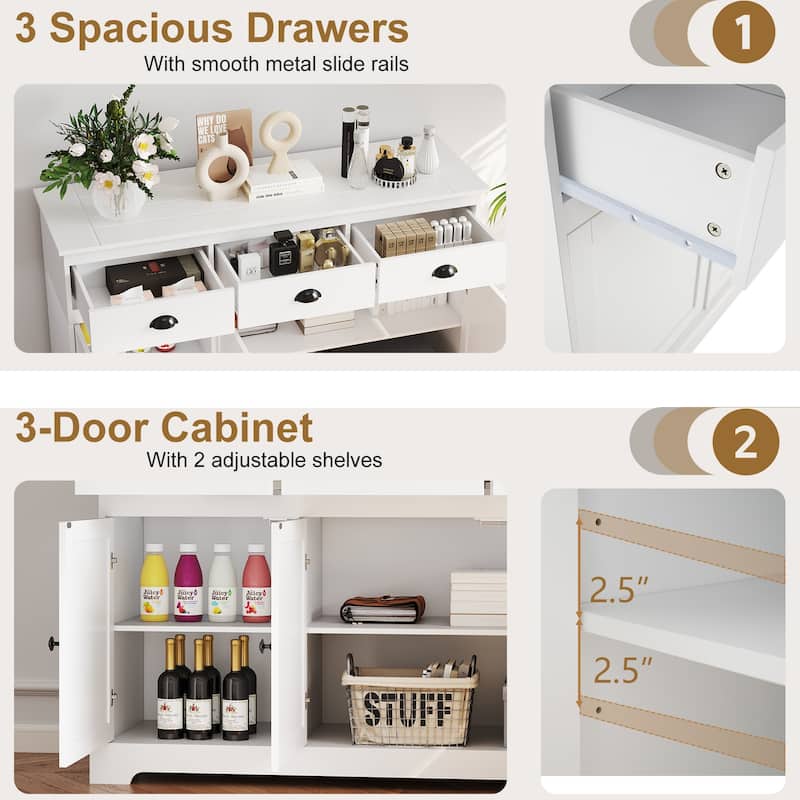 Gymax Modern Buffet Sideboard 53.5'' Storage Cabinet w/ 3 Drawers 3