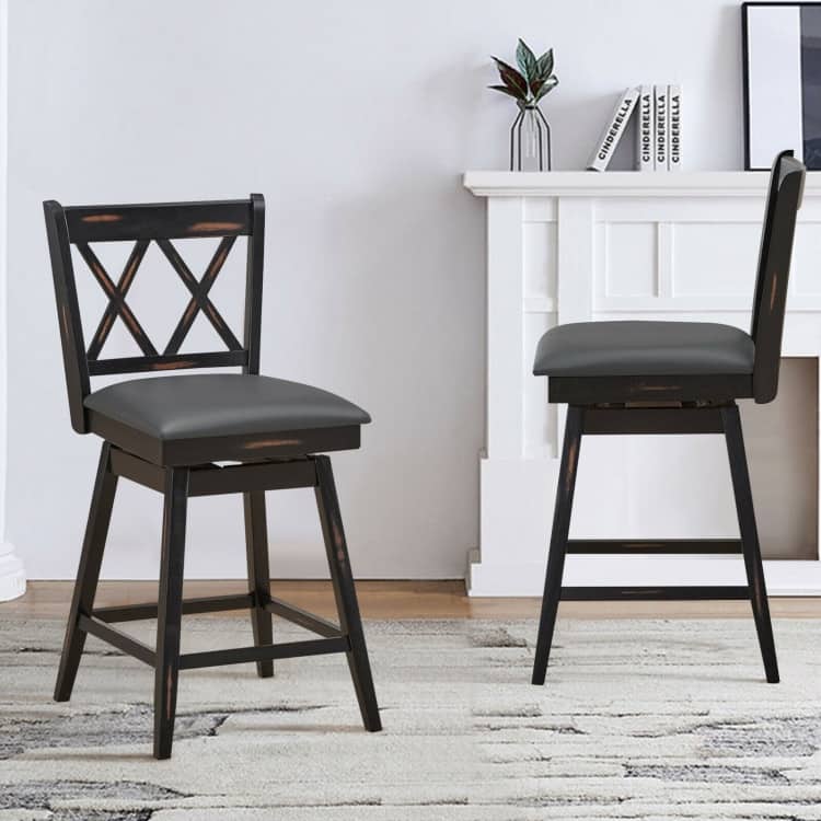 2 Pieces 25 Inch Swivel Counter Height Barstool Set with Rubber Wood Legs - 18" x 20" x 38" (L x W x H)