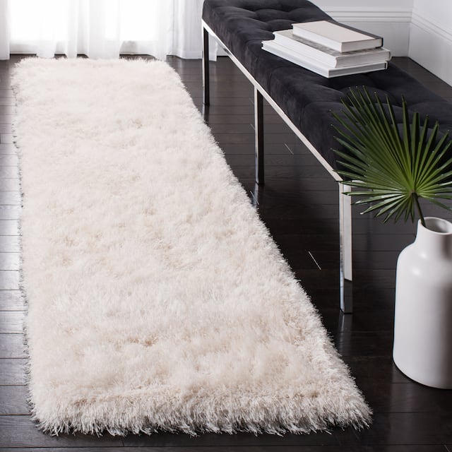 SAFAVIEH Handmade Venice Shag Djenka 3-inch Thick Rug - 2'3" x 6' Runner - Pearl