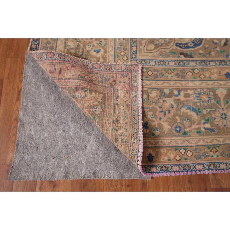 Distressed Mashad Persian Vintage Area Rug Hand-Knotted Wool Carpet - 9'7" x 12'7"