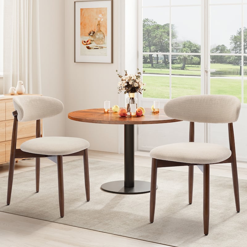 RENEWLINE Mid-Century Modern Upholstered Dining Chair with Wooden Legs - Set of 2 - Beige
