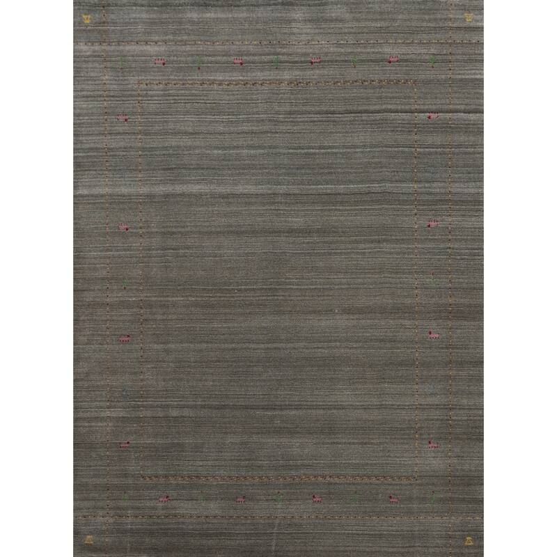 Hand Knotted Oriental 100% Wool Carpet Tribal Animal Pictorial Greys & Charcoal Gabbeh Area Rug - 9' 9'' X 7' 11''