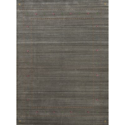Hand Knotted Oriental 100% Wool Carpet Tribal Animal Pictorial Greys & Charcoal Gabbeh Area Rug - 9' 9'' X 7' 11''