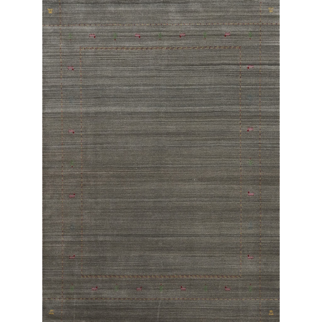 Hand Knotted Oriental 100% Wool Carpet Tribal Animal Pictorial Greys & Charcoal Gabbeh Area Rug - 9' 9'' X 7' 11''