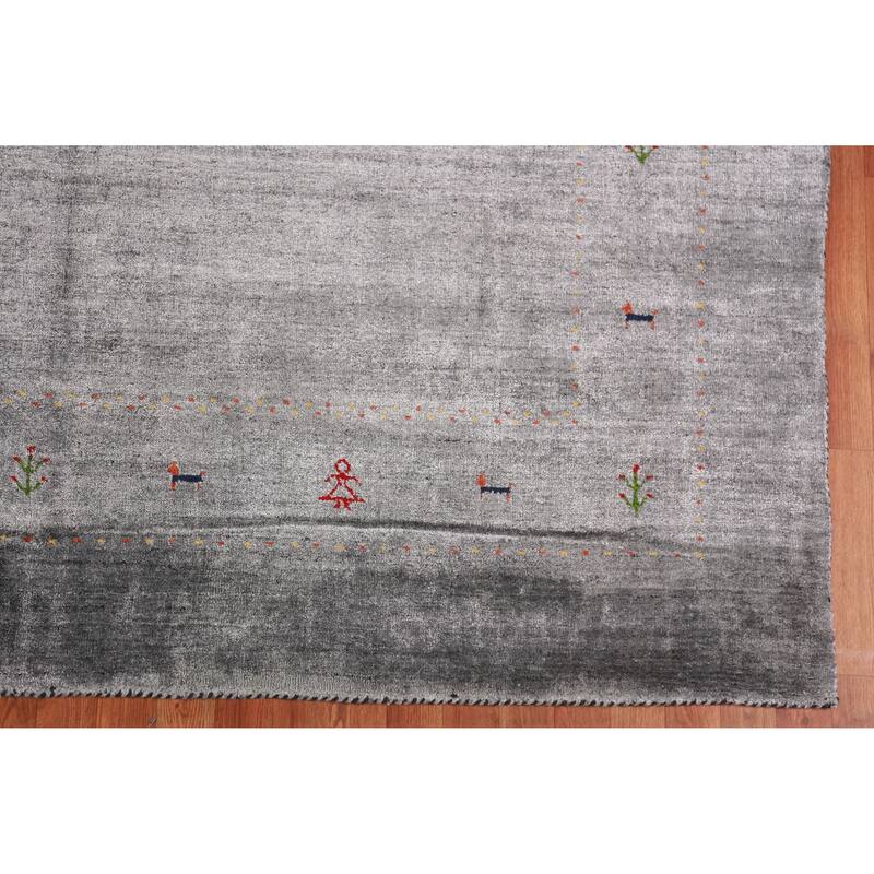 Gabbeh Indian Area Rug Hand-Knotted Silk Carpet - 8'0" x 9'6"