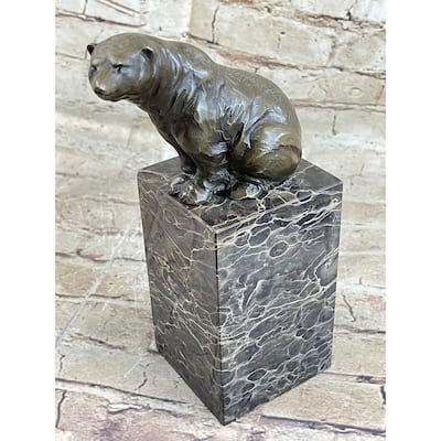 Handmade Signed Sitting Polar Bronze Bookend Book End Marble Sculpture Statue