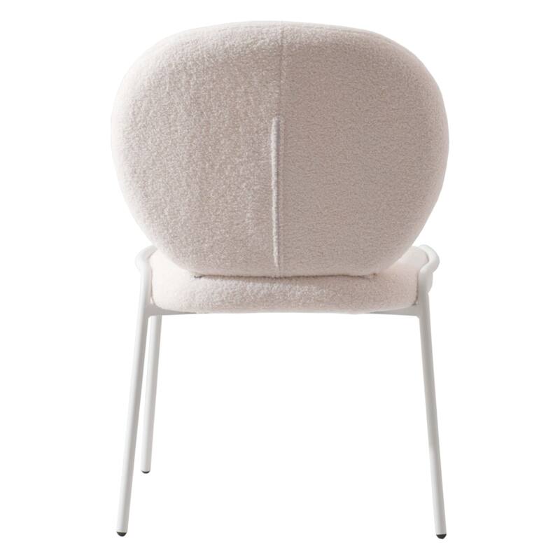 Celestial Boucle Dining Side Chair in White Iron Frame