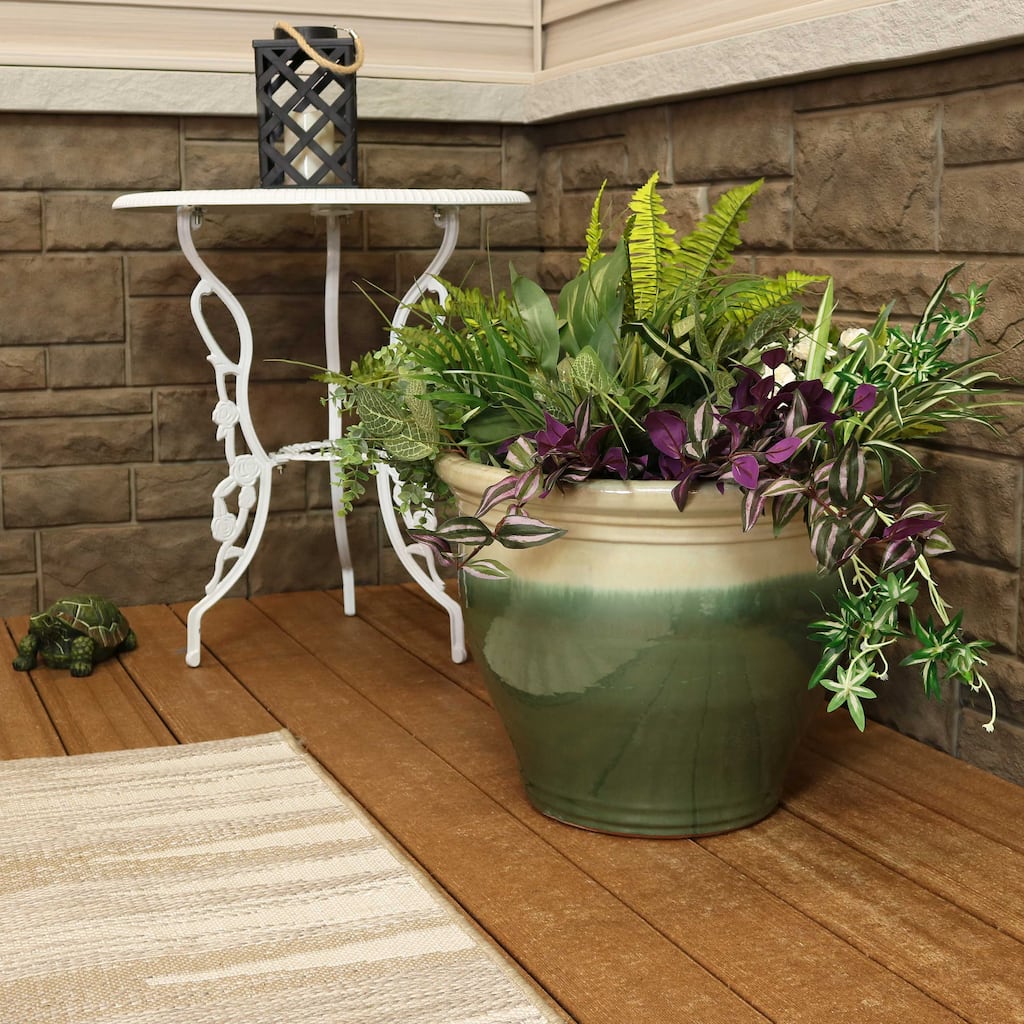Sunnydaze Studio High-Fired Glazed Ceramic Planter - 18-Inch - Seafoam