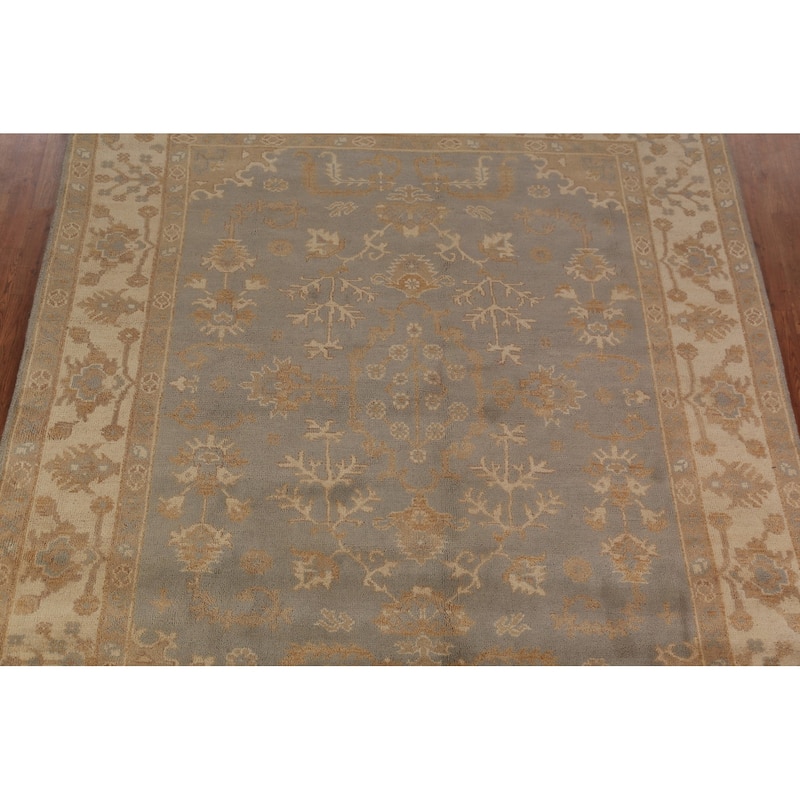 Gray Oushak Indian Area Rug Hand-Knotted Transitional Wool Carpet - 8'5"x 9'11"