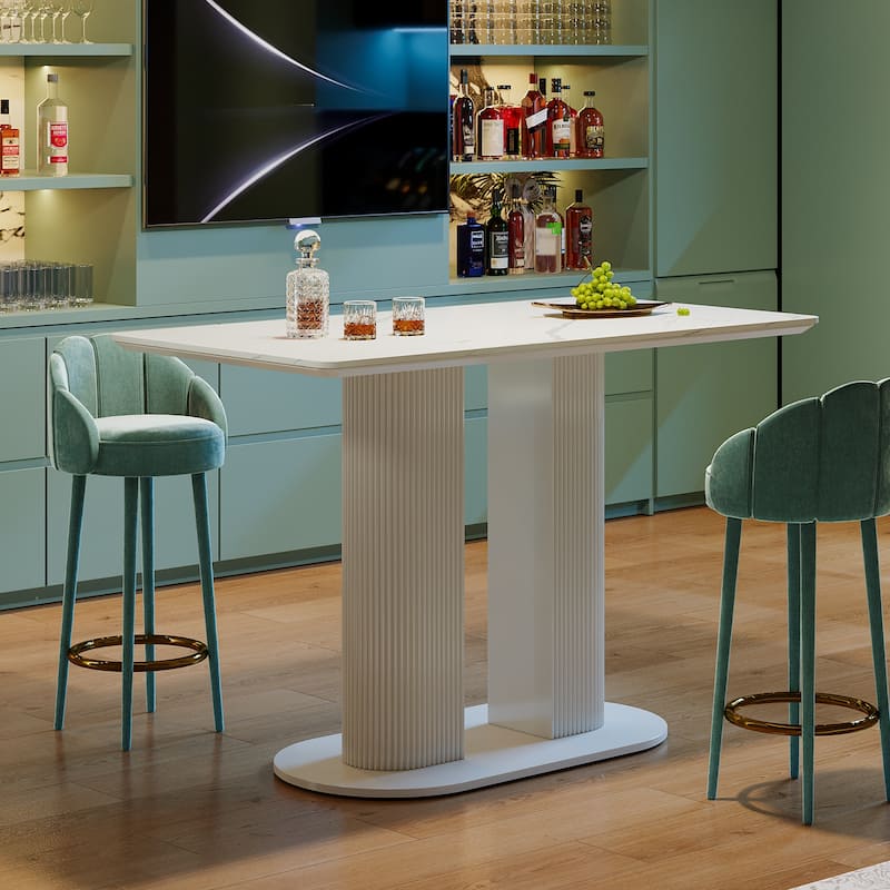 Counter Height Bar Table, Rectangular Pub Table with Faux Marble Tabletop, Home Bar Unit for Kitchen