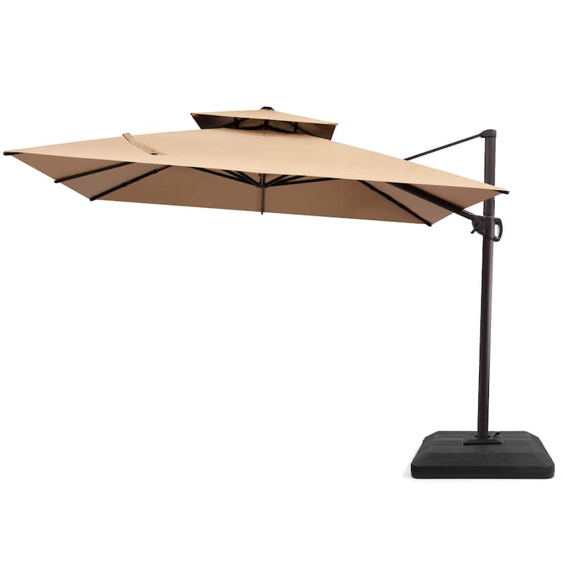 Pellebant 11 ft Patio Cantilever Offset Umbrella Double Top with Base - Tan