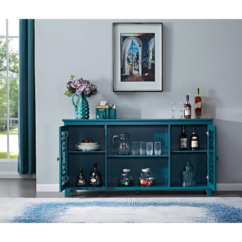 Sideboard Buffet with 2 Glass Doors, Adjustable Shelves, Solid Wood Legs, and Sturdy MDF Construction for Dining Living Room