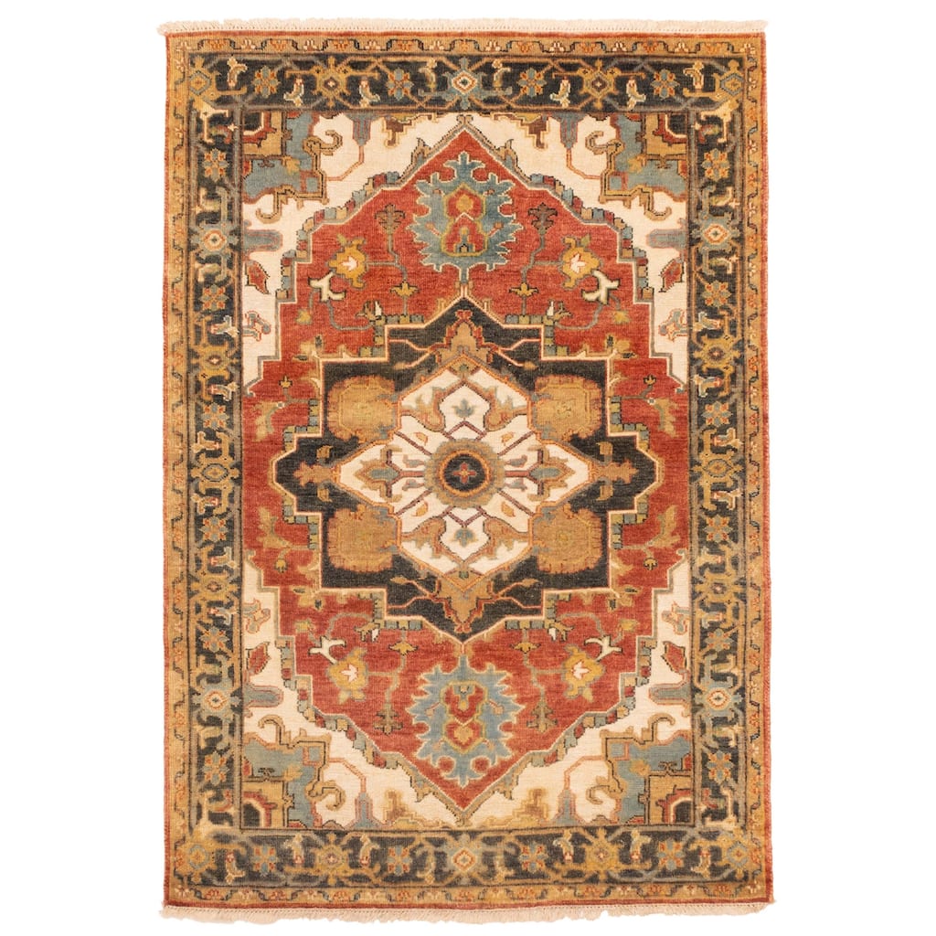 ECARPETGALLERY Hand-knotted Jules Sultane Red Wool Rug - 4'1 x 6'0