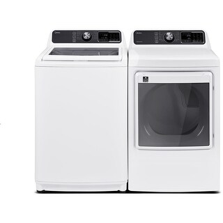 Midea 4.5-Cu. Ft. Top Load Washer with Agi-Peller and 7.5-Cu. Ft. Front Load Gas Dryer in White