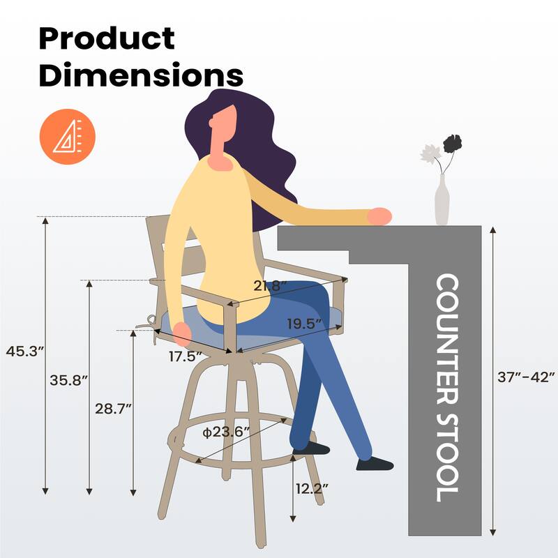 Outdoor Indoor Aluminum Patio Bar Stools Swivel Dining Chairs with Sunbrella Cushions