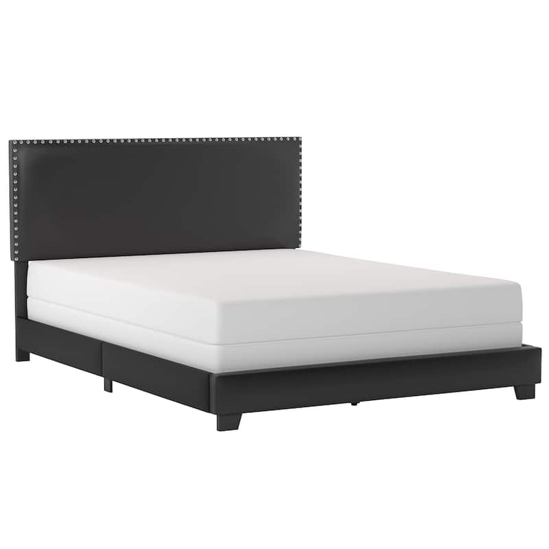 Gayle Nailhead Trim Faux Leather Upholstered Bed, by Hillsdale