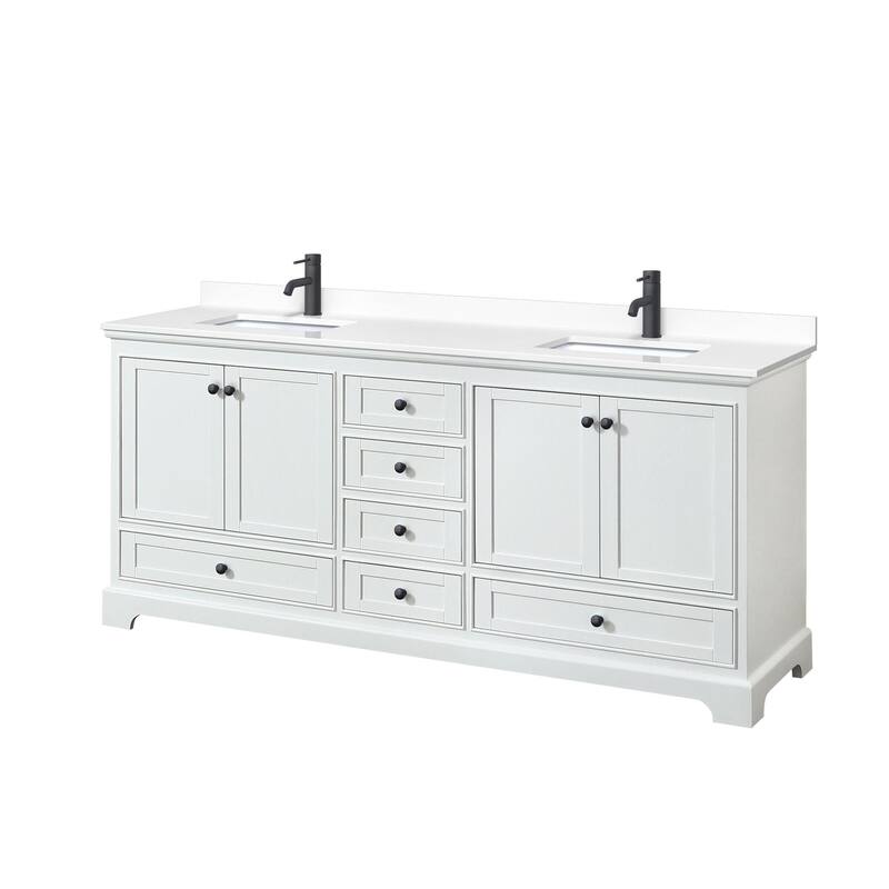 Wyndham Collection Deborah 80" Free Standing Double Basin Vanity Set - White / White Cultured Marble Top / Matte Black