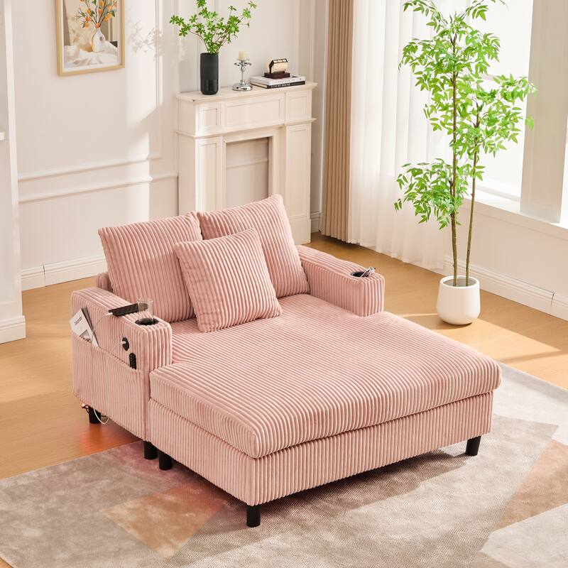 GDFStudio - Corduroy Recliner Sofa with USB Charging, RGB LED Light Strip - Suitable for Living Room and Bedroom