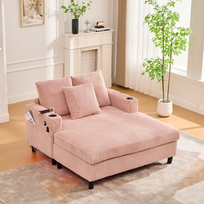 Recliner Sofa Loveseat with Chaise Lounge, Sleeper Sofa with USB & Type-C Charging Ports, Sofa Bed with Cup Holders