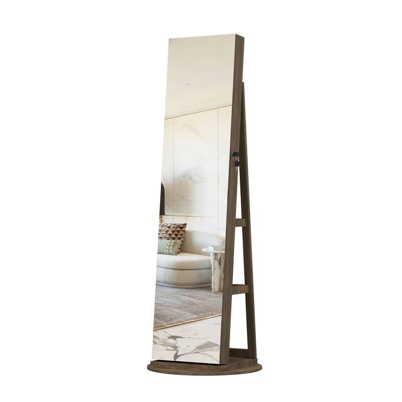 Jewelry Cabinet Armoire with Full Length Mirror, 360° Rotating, Lockable Storage Cabinet, Interior Mirror