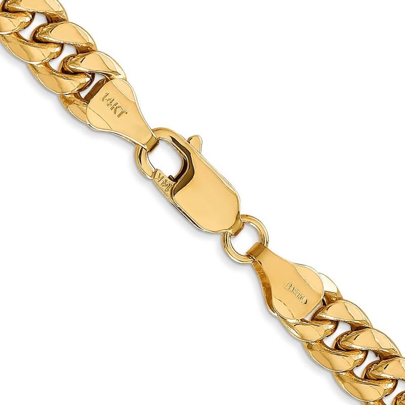 Curata 14k Yellow Gold Polished Lobster Claw Closure Hollow Miami Curb Chain Bracelet