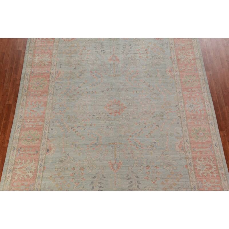 Hand Knotted Oriental 100% Wool Carpet Transitional All-Over Navy Blue & Blues Oushak Area Rug - 12' 0'' X 9' 0''