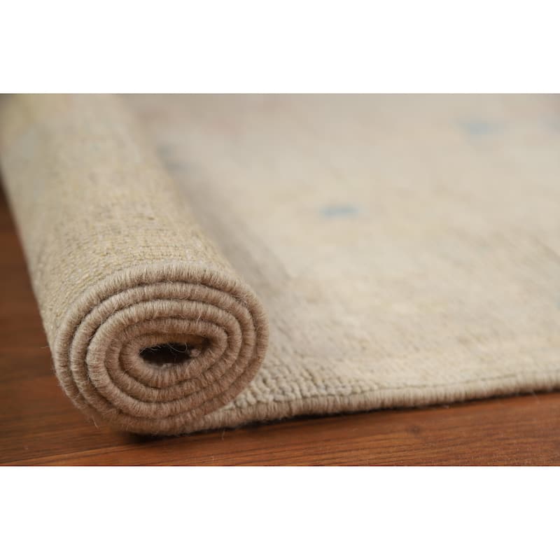 Hand Knotted Oriental 100% Wool Carpet Transitional Floral Beige & Ivories Oushak Runner Rug - 11' 9'' X 2' 9''