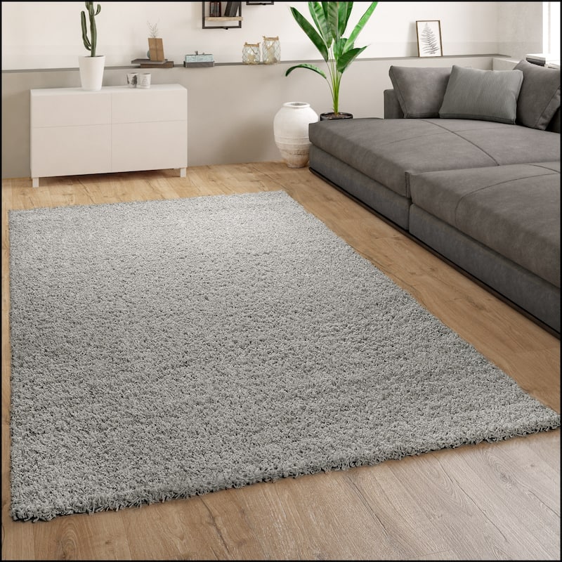 Plain Shag Rug For Living Room or Bedroom in pastell colors - 5'3" Round - Gray
