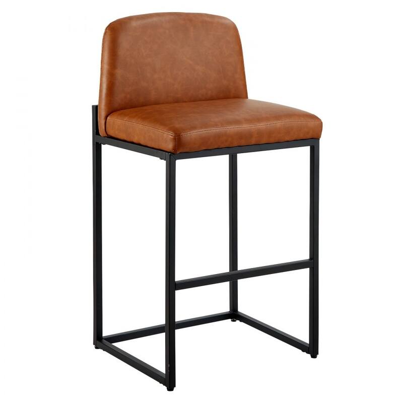 Set of 4 Brown PU Leather Counter Height Bar Stools with Low Backrest and Sturdy Metal Frame - 19.49” x 18.11” x 36.42”