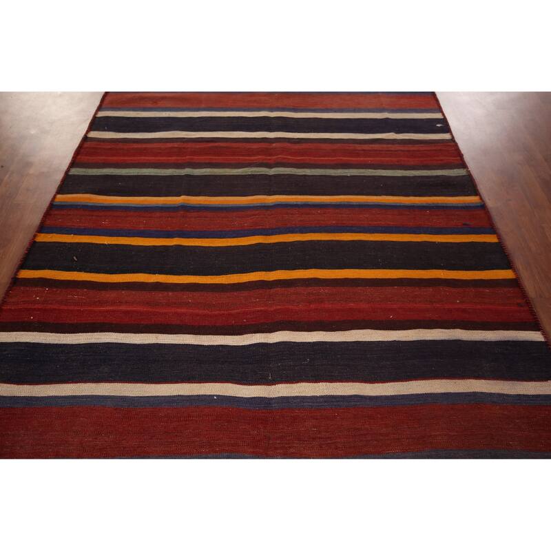 Striped Kilim Persian Area Rug Hand-Woven Wool Carpet - 5'9"x 8'8"