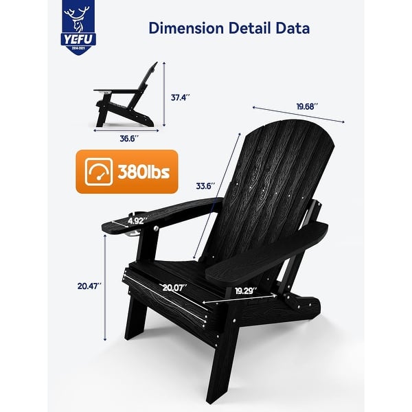 dimension image slide 5 of 11, WINSOON All Weather HIPS Folding Adirondack Chair with Ottoman, 5-Gear Adjustable Backrest and Retractable Ottoman Set of 4