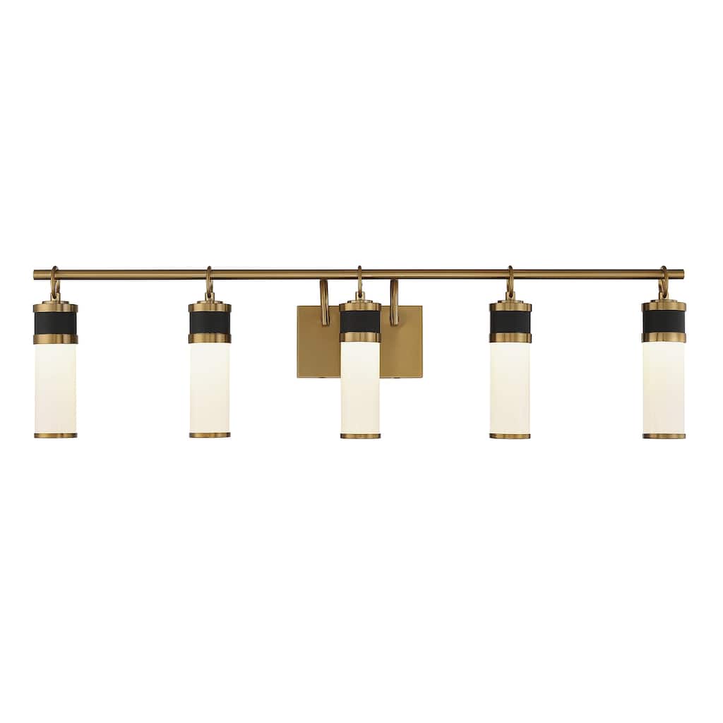 Abel 5-Light LED Bathroom Vanity Light in Matte Black with Warm Brass Accents