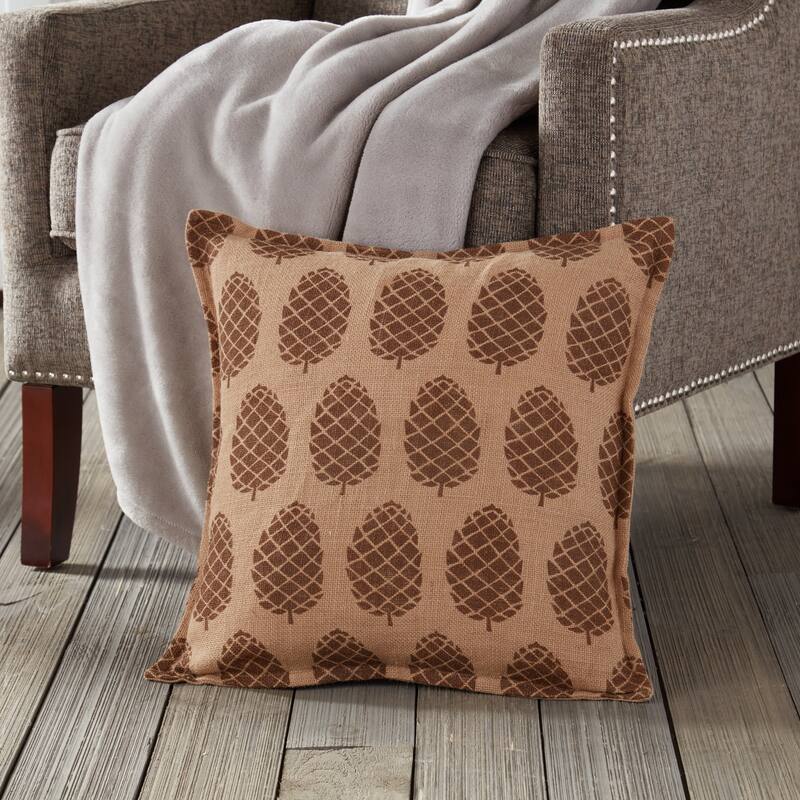 Pinecone Burlap 20-inch Pillow - Brown