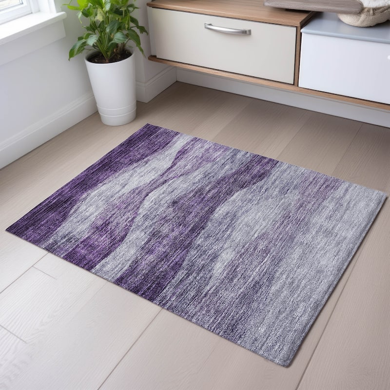 Premium Washable Super Soft Cool Modern Wvave Mayfield Rug - Lavender - 1'8" x 2'6"
