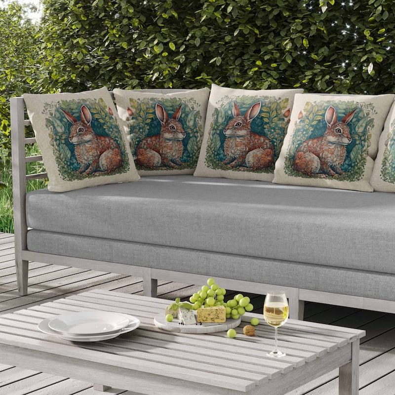 Breezy Bunny Indoor/Outdoor Reversible Throw Pillow Green and Bronze